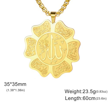 UNIFT Islamic Allah Necklace for Women Men Stainless Steel Muslim Allah Arabic Petal Shape Pendant Necklace Islam Religious Jewelry Eid Ramadan Gifts - color: gold