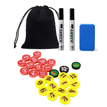 Joyeee Soccer Magnetic Board Accessories Set, Include 27 Pcs Player Markers, 2 Pcs Dry Erase Black Marker Pen, 1 Pcs Dry Eraser and Small Carry Pouch, Suit for Use on Magnetic Coaching Boards