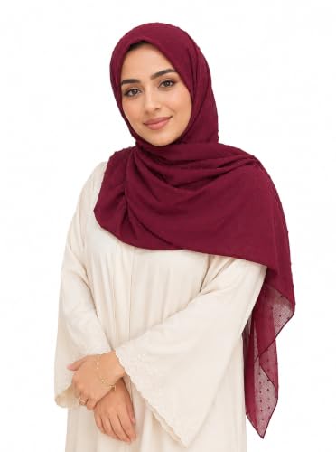 Chiffon Dotted Hijab Scarf for Women, Lightweight Textured Head Wrap Shawl,Soft Muslim Headscarf for Spring Fall - color: Mcmqxf2531-5#wine