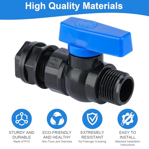 PVC Rain Barrel Spigot Kit 3/4" GHT Garden Diverter Kit With Bulkhead Fitting Garden Hose Faucet Thread Ball Valve for Water Adapter Tanks, Aquariums Rain Barrel Diverter Kit （2 Pack）