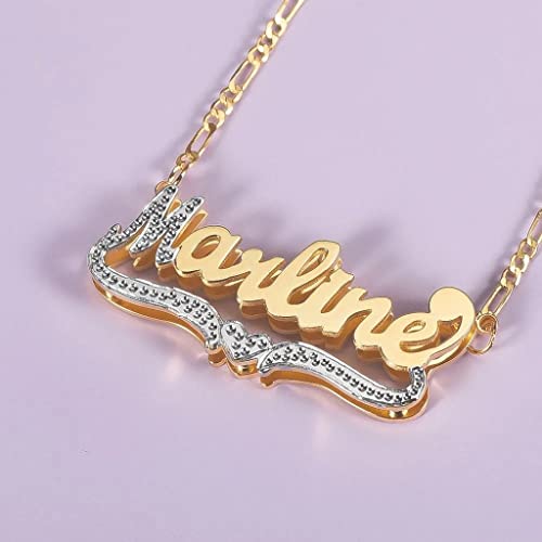 Custom Name Necklace Double Plated Name Necklace Personalized Name Plate Necklaces Name Necklaces for Women 18k Gold Plated Nameplate Pendant - color: Style 1557