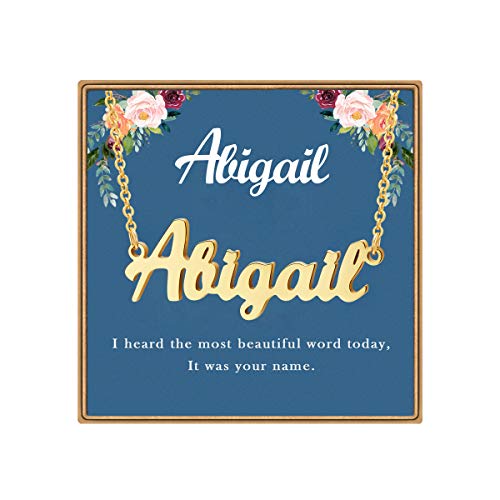Ldurian Custom Name Necklace, Personalized Name Plate Pendant Necklace Pre Gifts, Charm Pre-made Jewelry for Mom Mama Birthday Anniversary - size: 4 Abigail