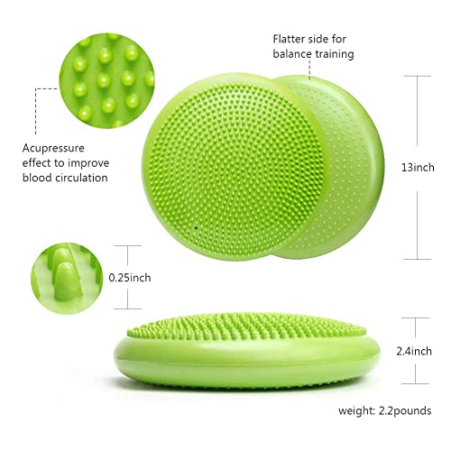 WIWAPLE Wiggle Seat, Inflatable Stability Balance Disc Wobble Cushion, Balance Disc Wiggle Seat, Flexible Seating Classroom with Free Air Pump Sensory Kids (Office & Home & School) - color: Green