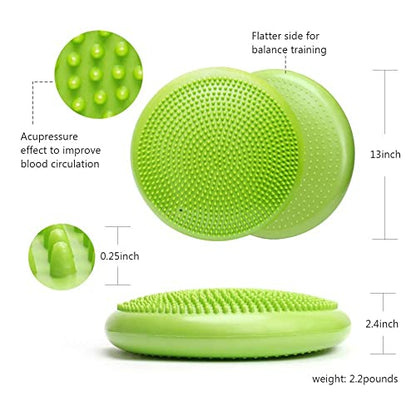 WIWAPLE Wiggle Seat, Inflatable Stability Balance Disc Wobble Cushion, Balance Disc Wiggle Seat, Flexible Seating Classroom with Free Air Pump Sensory Kids (Office & Home & School) - color: Green
