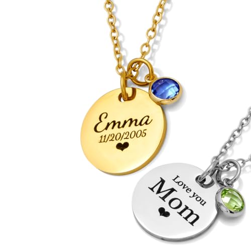 Custom Engraved 3D Vertical Pillar Bar Necklace – Personalized Name Pendant – 1 to 4 Sides – Non-Tarnish Stainless Steel – Gold/Silver – Adjustable Chain – Gift for Her, Mom/Dad With Kids Names - style: Disc