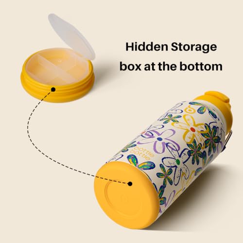 BOTTLE BOTTLE 32oz Insulated Water Bottle with Pill Box | Stainless Steel,Sport Water Bottle, with Straw Dual-use Lid and Pill Box, Design for Gym - color: Nature Nook
