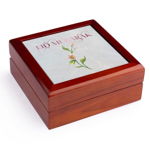 3dRose Image of quote Eid mubarak Jewelry Box 7 x 7 inch with 4 inch tile
