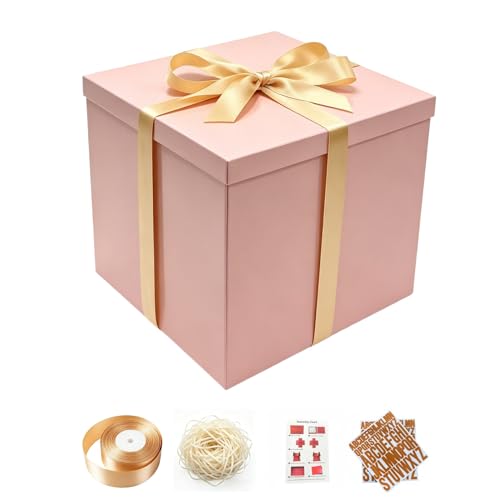 PACKGILO Large Pink Gift Box with Lid 12x12x10 Inches Birthday Box - color: 12X12X10Inch-Pink-Pack of 1