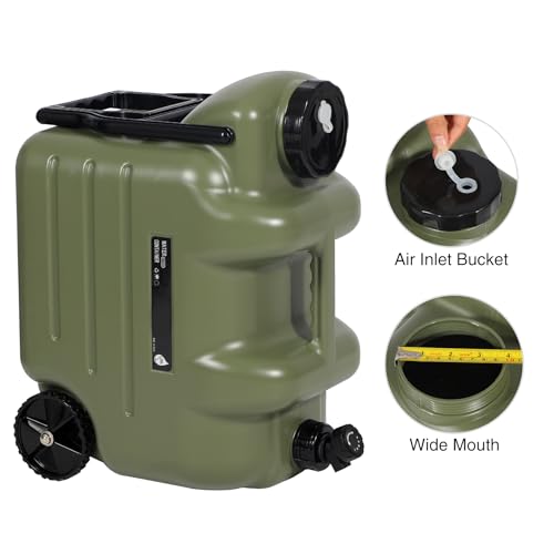 REDCAMP 7.4 Gal Water Container with Wheels & Spigot | Portable Rolling Emergency Camping Water Jug with Folding Handle | BPA Free Food Grade Water Storage Tank for Camping, 2 Pack(28L, Green) - color: Green 28l, 2 Pack