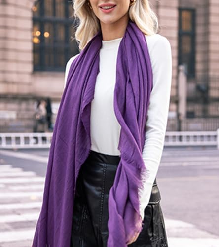 Women Summer Scarfs Large Long Lightweight Linen Beach Gauze Shawl Wrap 75”×40” - color: Grape Purple