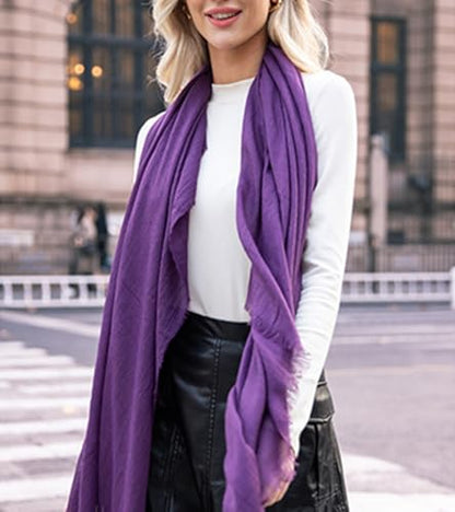 Women Summer Scarfs Large Long Lightweight Linen Beach Gauze Shawl Wrap 75”×40” - color: Grape Purple