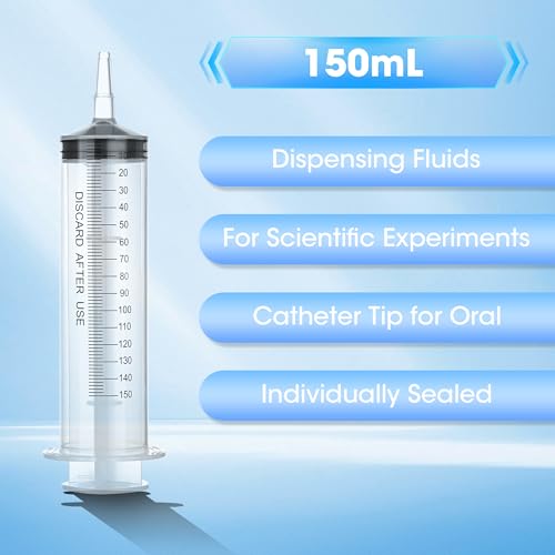 150ml Large Syringe for Thick Liquids, Individually Wrapped | Plastic Syringe Without Needle for Scientific Labs, Industrial Fluid Transfer & Lubricant Dispensing - style: 150cc