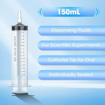 150ml Large Syringe for Thick Liquids, Individually Wrapped | Plastic Syringe Without Needle for Scientific Labs, Industrial Fluid Transfer & Lubricant Dispensing - style: 150cc