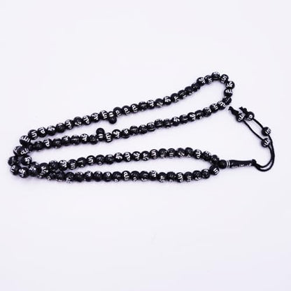 Tasbih Bead 99 Prayer Beads Necklace Allah & Muhammad Engraved Islamic Prayer Rosary Beads Muslim Islam Misbaha Tasbeeh Sibha7mm Muslim (Black)