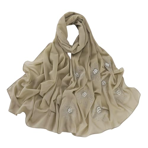 Chiffon Hijab Scarf for Women Muslim Hijab Head Wrap Scarves Soft Rhinestone Chiffon Scarf Fashion Long Scarves Shawl - color: Khaki