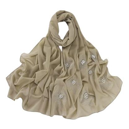 Chiffon Hijab Scarf for Women Muslim Hijab Head Wrap Scarves Soft Rhinestone Chiffon Scarf Fashion Long Scarves Shawl - color: Khaki