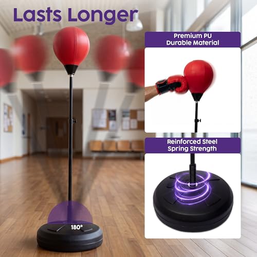 Hurtle Punching Bag with Stand for Adults and Teens, Adjustable Boxing Bag with Premium Gloves, Freestanding Reflex Bag Training Equipment for Home Workout Fitness and Stress Relief - size: 5 FT