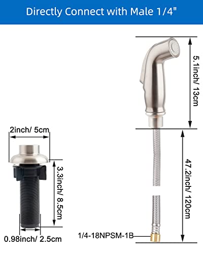 Universal Kitchen Sink Side Sprayer with Quick Side Connector Compatible with Moen Faucet Sprayer Replacement, Kitchen Sink Faucet Sprayer Attachment with Water Hose/Holder, Brushed Nickel Finish - color: Brushed Nickel
