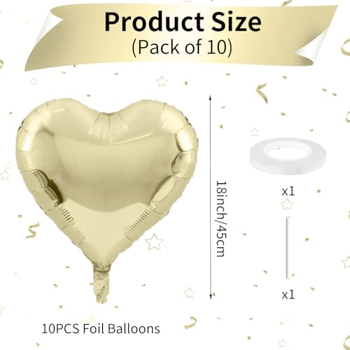 Light Gold Heart Balloons, 10PCS Love Foil for Wedding Bridal Shower Party - color: Light Gold