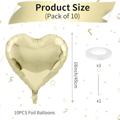 Light Gold Heart Balloons, 10PCS Love Foil for Wedding Bridal Shower Party - color: Light Gold