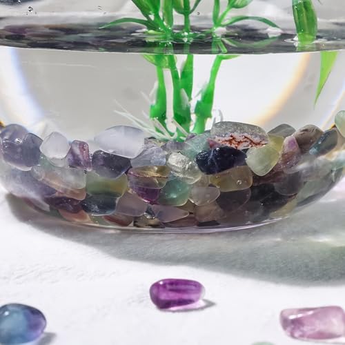100g Fluorite Aquarium Gravel - Faux Tumbled Healing Crystal Chips | Bulk Gemstones for Fountain, Vase Filler, Planters, Fish Tank | Decorative Crushed Stones for Reiki Energy Balancing