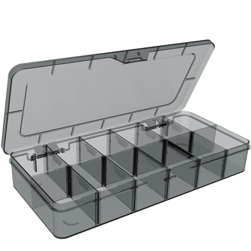 SRNYJAO Plastic Organizer Box,Clear Tackle Box Organizer Compartment | 12 Grids with Removable Dividers for Parts,Bead Storage Earring Container Tool Hair Accessories,Gray - color: gray, size: 12 Grids