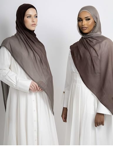 Txmout Ombre Modal Hijab Scarf for Women Muslim, Soft Lightweight Headscarf - color: Deep Brown - Taupe