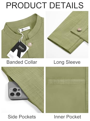 Runcati Mens Kurta Coats Indian Mandarin Collar Attire Ethnic Outfits Wedding Festive Party Clothing Casual Kaftan Robe - color: Army Green, size: XX-Large