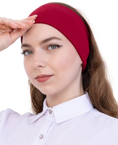 Prien Women Cotton Hijab Cap, Stretchy Head Cover, Pre-Sewn Inner Muslim Scarf Undercap, Non Slip Headband for Daily Wear - color: Burgundy