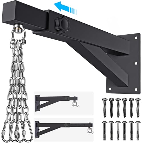 SELEWARE Wall Mount Heavy Bag Hanger Heavy Duty Punching Bag Hanger | 500LB Capacity Adjustable 360° Swivel Heavy Bag Bracket for Home Gym Indoor Outdoor Boxing, Muay Thai and MMA Training - size: B: 17"-25" length (with chain)