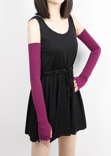 V28 Women Stretchy Long Sleeve Fingerless Gloves - color: Purple
