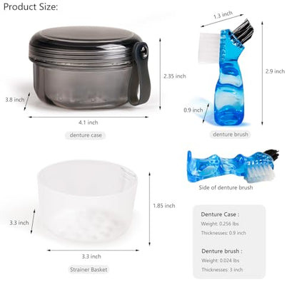 Leakproof Denture Case Denture Soaking Cup False Teeth Container, Dental Denture Bath Holder Storage Box Retainer Cleaner Case for Traveling - Leak Proof and Lid Waterproof - Transparent Black - color: Transparent Black