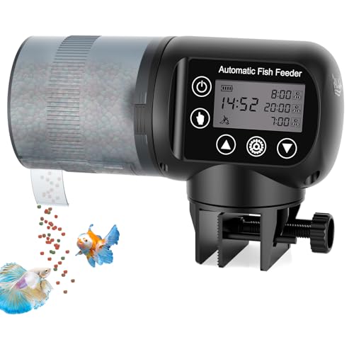 AQQA Automatic Fish Feeder for Aquarium, Moisture-Proof LCD Timer Dispenser | 200ML Large Capacity Fish Food Dispenser, Auto Feeder for Vacation, Betta Turtle Koi Goldfish Small Tank