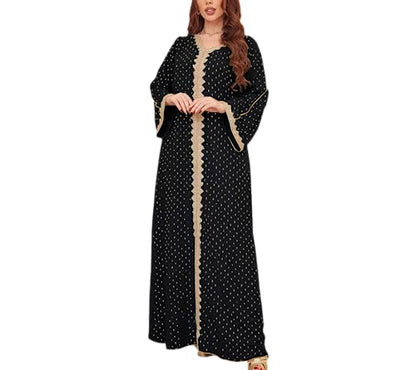 FPOVFPO Women's Muslim Abaya One-Piece V Neck Bronzing Dress Islamic Full Length Kaftan Daily Casual - color: Black, size: Large