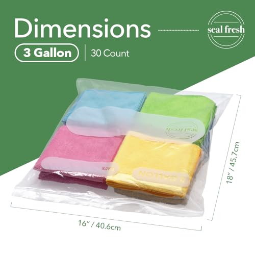 Seal Fresh 3 Gallon Large Plastic Storage Bags – 16" x 18" (30 Count) – Reusable XXL Extra Large Clear Jumbo Zip Bags with Sealable Zipper Top For Clothes, Travel, Moving - size: 3 Gallon - 30 Pack