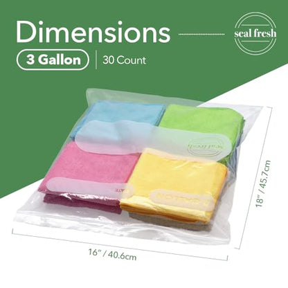 Seal Fresh 3 Gallon Large Plastic Storage Bags – 16" x 18" (30 Count) – Reusable XXL Extra Large Clear Jumbo Zip Bags with Sealable Zipper Top For Clothes, Travel, Moving - size: 3 Gallon - 30 Pack