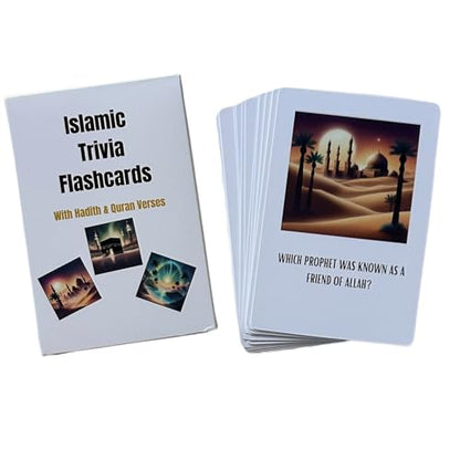 Deen Supplies Islamic Trivia Cards 100 Engaging Questions & Answers with Quranic and Hadith References | Perfect for Learning, Family Game Nights, and Islamic Gifts | All Ages, Minimalist Style