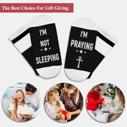 I'm Not Sleeping - Christian Faith Cross Socks Crew Socks, Religious Socks for Adults Teens Prayer, Pastor Gifts - color: Black and White