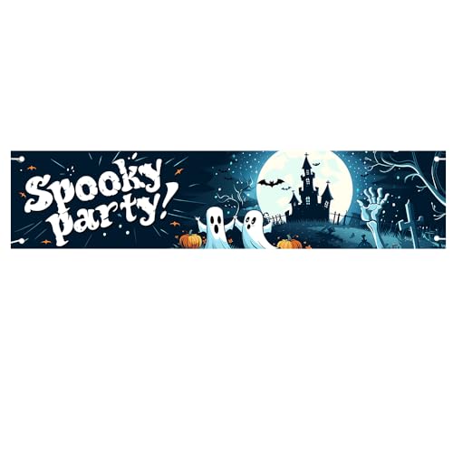 Halloween Banner 78 x 17 in Spooky Party Ghost Castle Backdrop - color: ColorfulB363