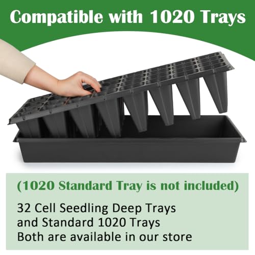 RooTrimmer 10 Pack 32 Cell Seed Starter Trays - Extra Deep 4.33" Plastic Nursery Trays, 20" x 10"，Fits Standard 1020 Flats - color: Black, size: 32 cells-10p
