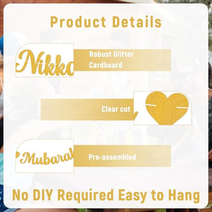 Nikkah Mubarak Banner - Eid Mubarak Decorations, Urdu Nikkah Decor, Glittery Desi Wedding/Engagement/Dulhan/Shaadi Party Decorations Gold Glitter