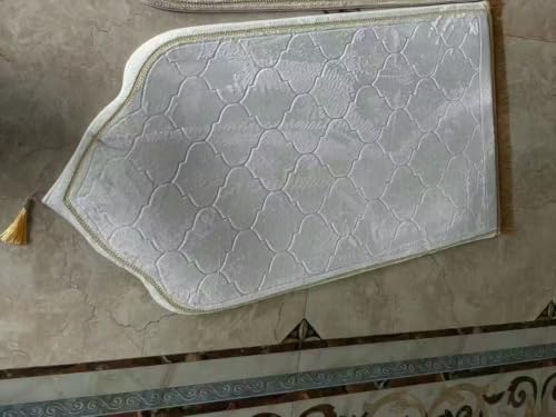 Prayer Rug Muslim Prayer Mat Islamic - Thick Prayer Rug Sajadah for Men Women with Islam Prayer Beads, Soft and Luxury (25.6" x 43.3", White) - color: White