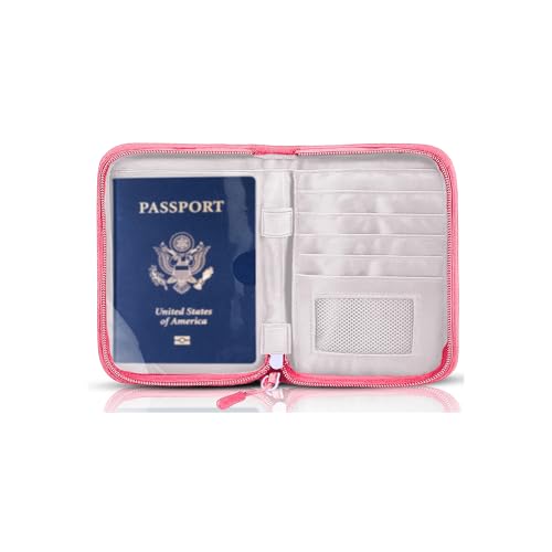 Passport Holder for Travel, RFID Blocking Wallet for Couples Men and Family - color: Pink