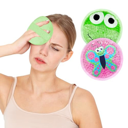 Ice Packs for Injuries Reusable 2 Packs Cold or Warm Compress Cold Packs for Injuries with Strap for Neck Head Fever Wisdom Teeth Recovery First Aid 4.9 Inch - style: Frog+Butterfly
