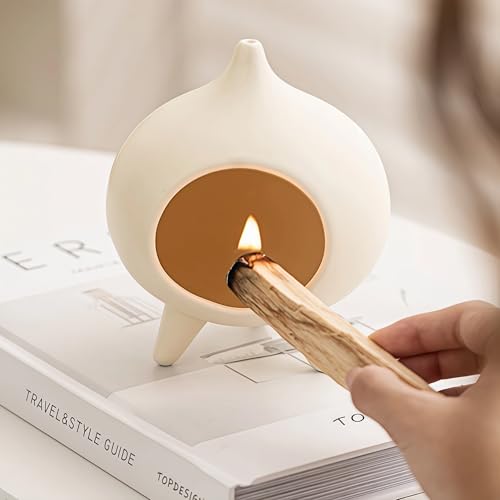 Ceramic Palo Santo Holder & Cone Incense Burner - Mini Chimney - color: Beige
