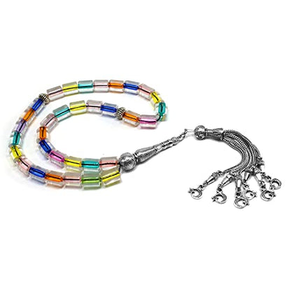 Mixed Color Transparent Column Acrylic Worry Beads, Prayer Beads, Tesbih, Tasbih, Tasbeeh, Rosary, Misbaha, Masbaha (10x7.5mm-33 Beads) - color: Acrylic Mixed Color Transparent Column -10x7.5mm-33 Beads