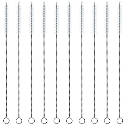 Straw Cleaner Brush, Extra Long Nylon Bristles Brush, 10" X 2/5" Set of 10 | Stainless Steel Handle Cleaning Brushes for Washing Glass Silicone Metal Straws Tea Pot Spout Bottle - color: 10inch X 2/5inch, Set of 10