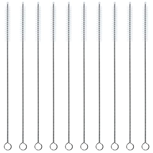 Straw Cleaner Brush, Extra Long Nylon Bristles Brush, 10" X 2/5" Set of 10 | Stainless Steel Handle Cleaning Brushes for Washing Glass Silicone Metal Straws Tea Pot Spout Bottle - color: 10inch X 2/5inch, Set of 10