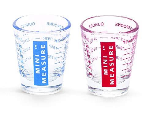 Kolder Mini Measure Heavy Glass, 20-Incremental Measurements Multi-Purpose Liquid and Dry Measuring Shot Glass, Red and Blue, Set of 2 - color: Red and Blue, size: Set of 2