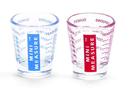 Kolder Mini Measure Heavy Glass, 20-Incremental Measurements Multi-Purpose Liquid and Dry Measuring Shot Glass, Red and Blue, Set of 2 - color: Red and Blue, size: Set of 2